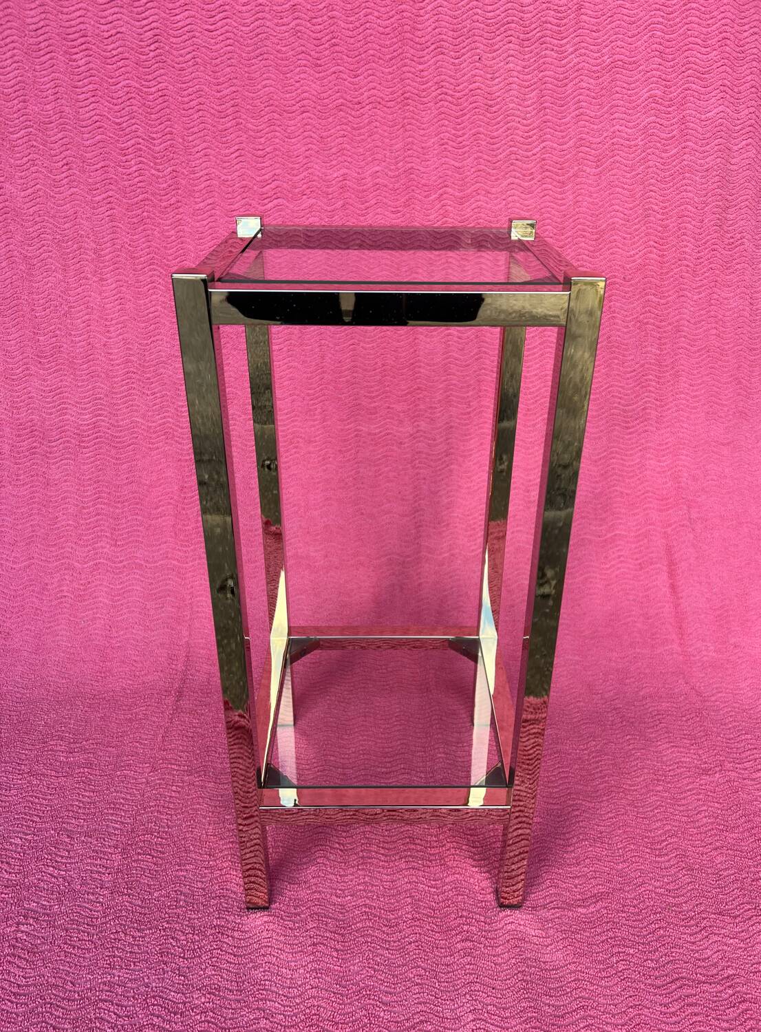 VINTAGE 1970 COFFEE TABLE SQUARE GOLD BRIGHT TUBE SQUARE 2 PLATTERS