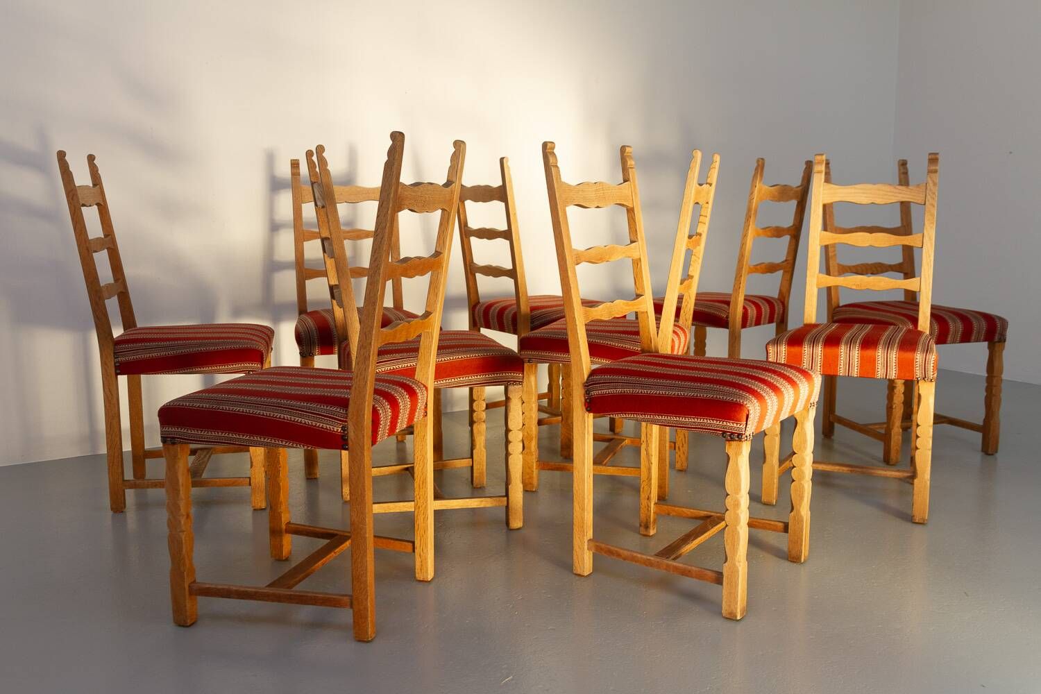 Vintage danish brutalist ladder back oak dining chairs