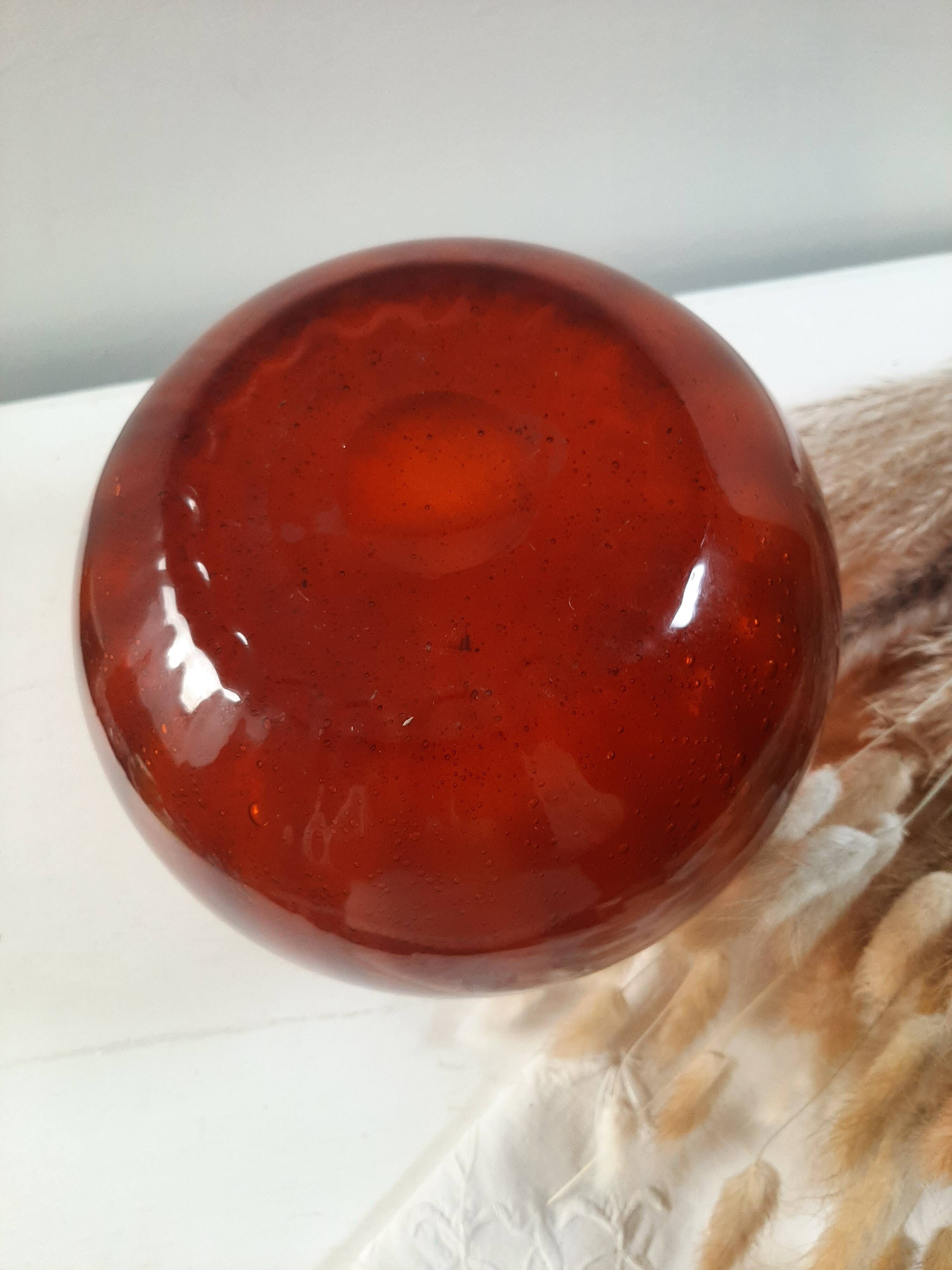 Orange vase in bubbled glass