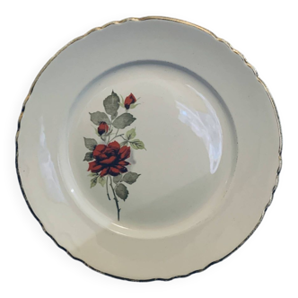 Assiette roses rouges porcelaine 23cm Moulin des loups Orchies Modèle Bologne vintage ancien