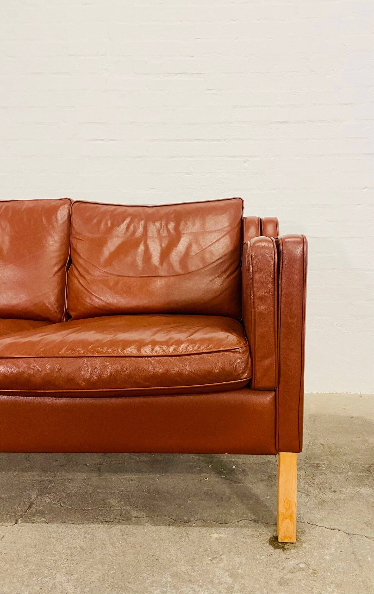 Vintage danish mid century stouby dark cognac leather 2 seater sofa