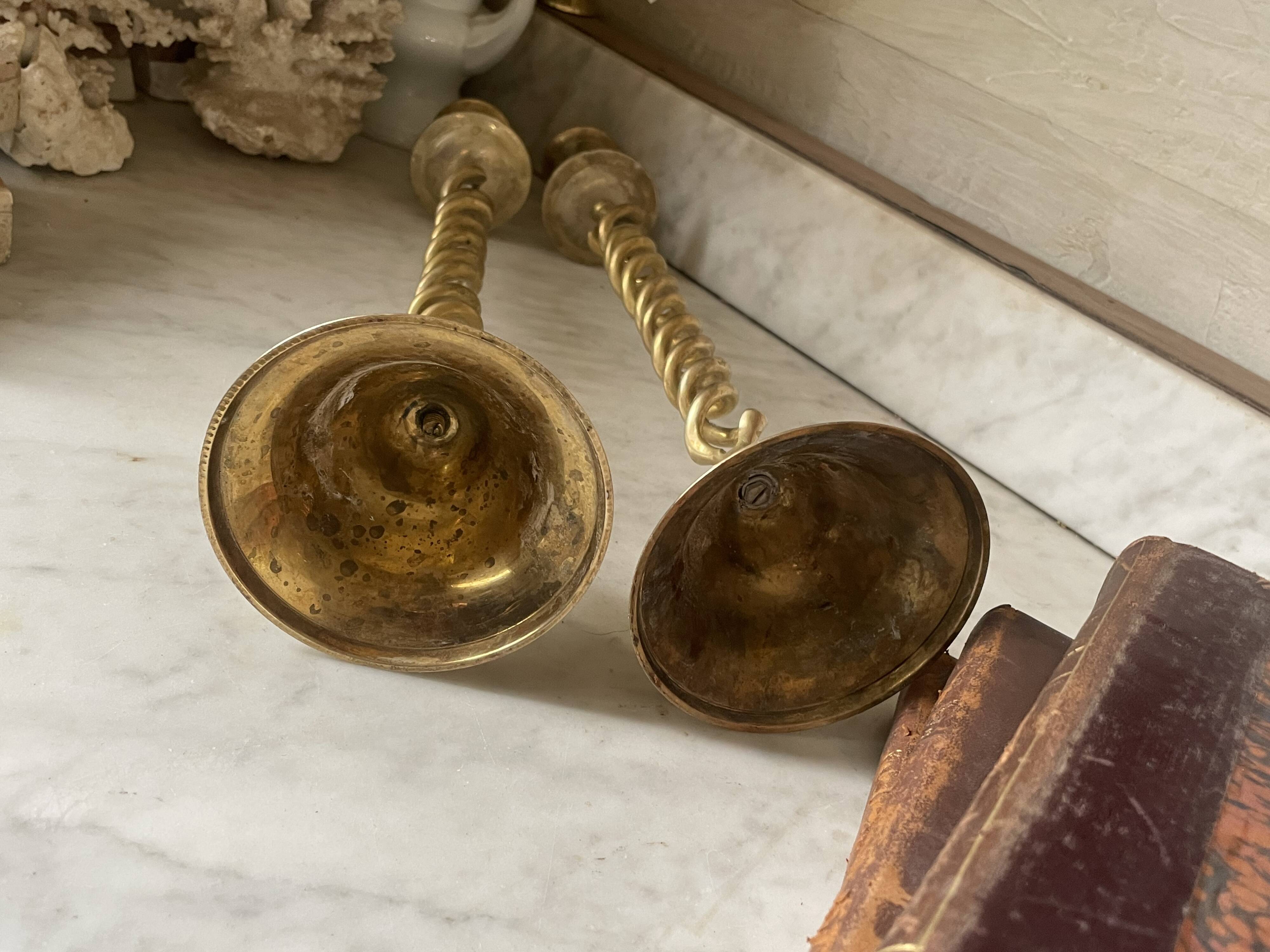 Pair of twisted brass candlesticks 37cm