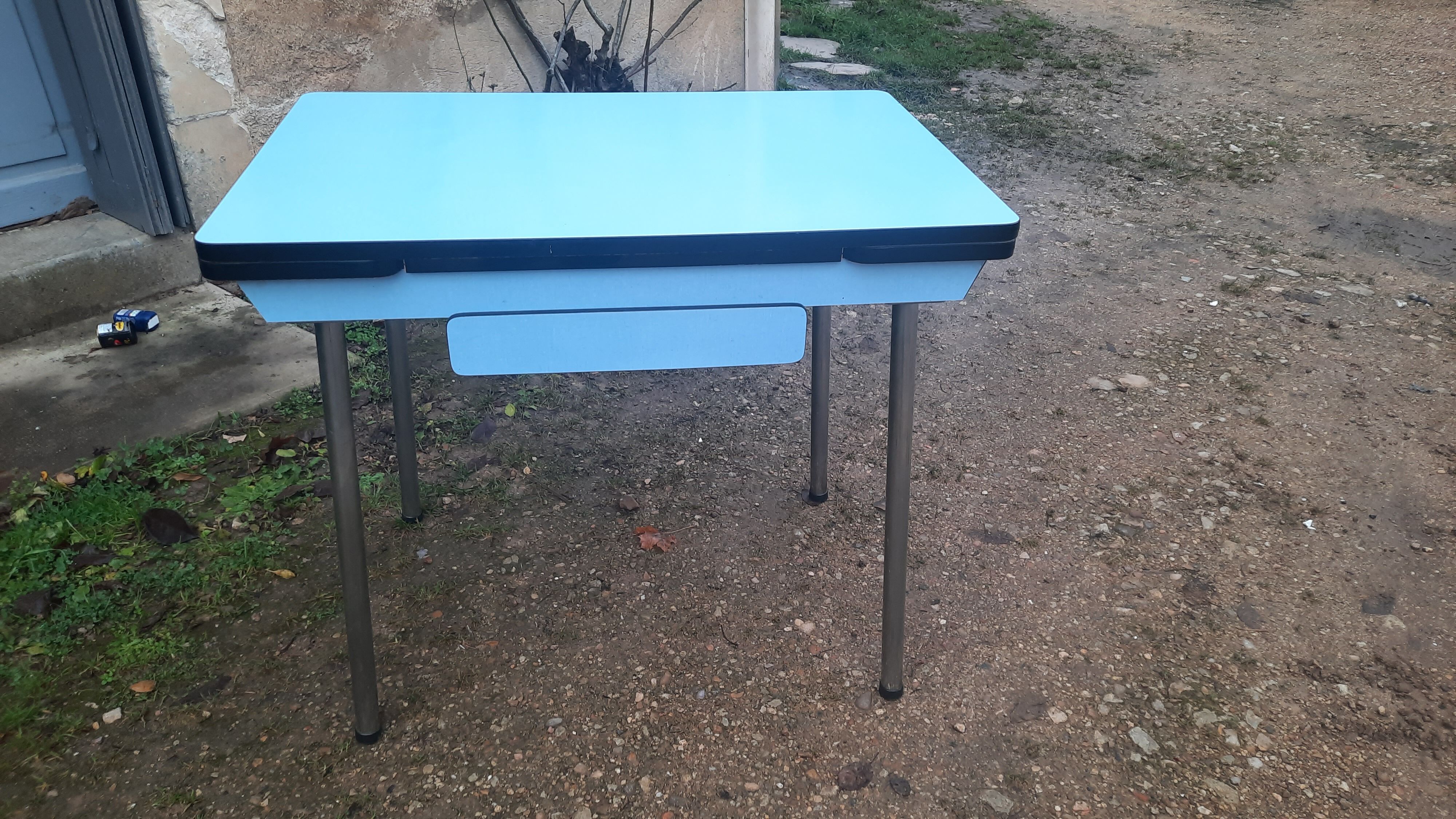 Blue formica table