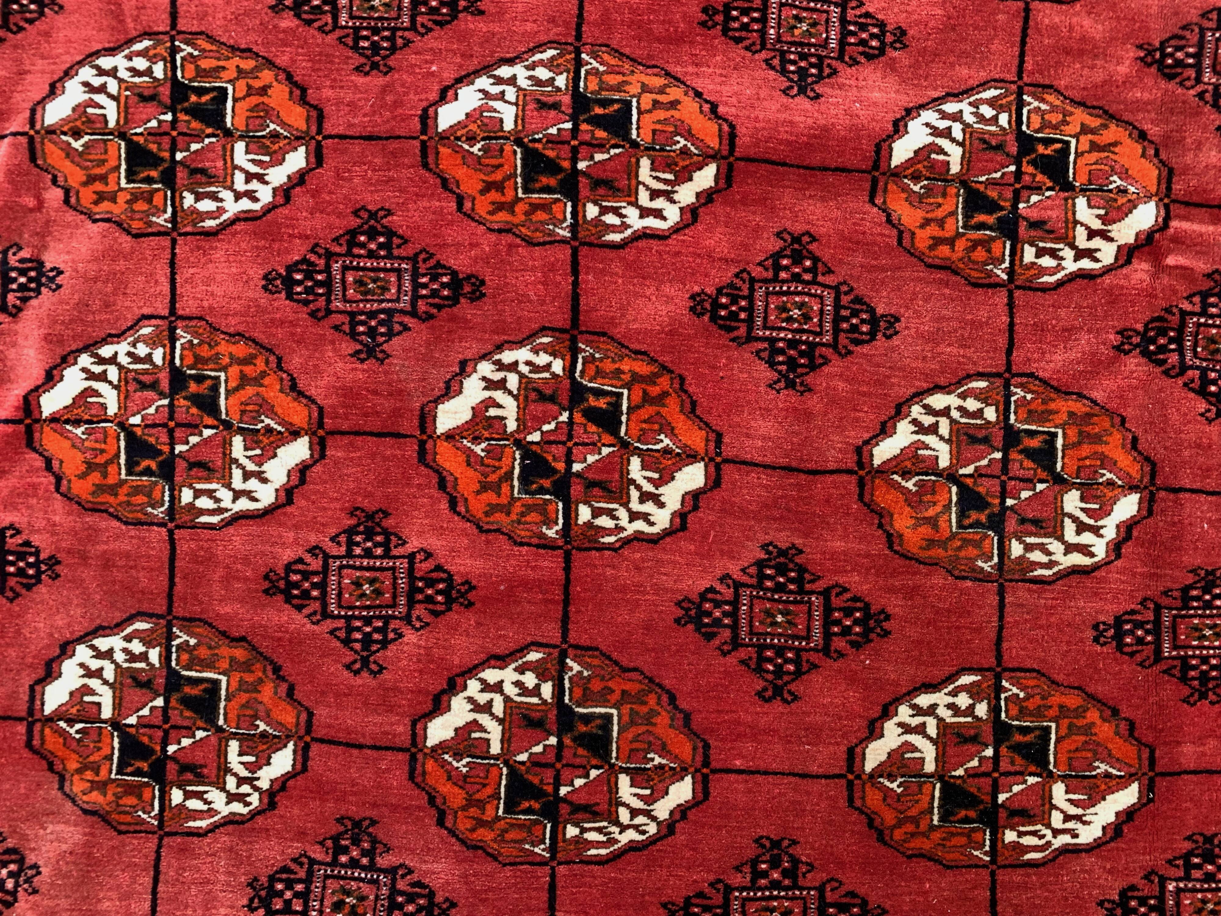 Antique turkmen tekke main carpet, 280x230 cm turkoman bokhara red black beige