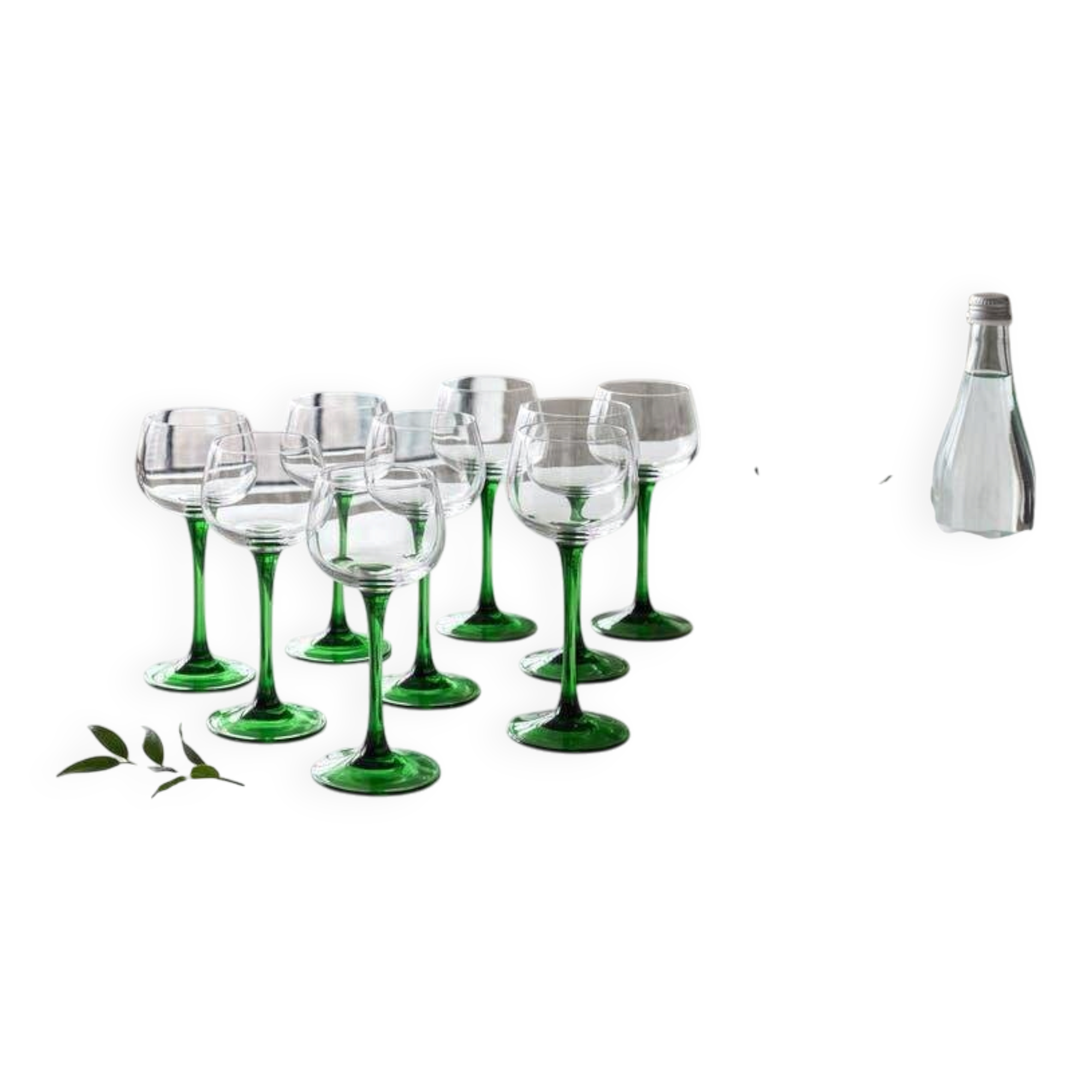 Set of 10 vintage green glass wine glasses Luminarc Alsace