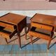 Pair of Louis XVI style oak bedside tables with 2 drawers and spindle legs