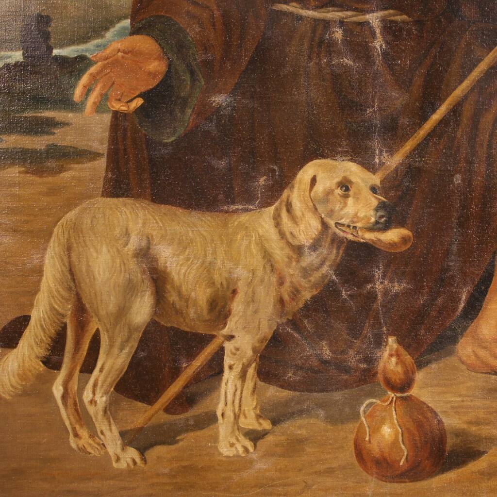 Tableau religieux huile sur toile Saint Roch du XXème siècle