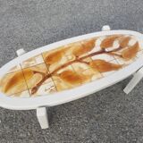 Vintage oval wooden and ceramic coffee table signed Dan - Vallauris