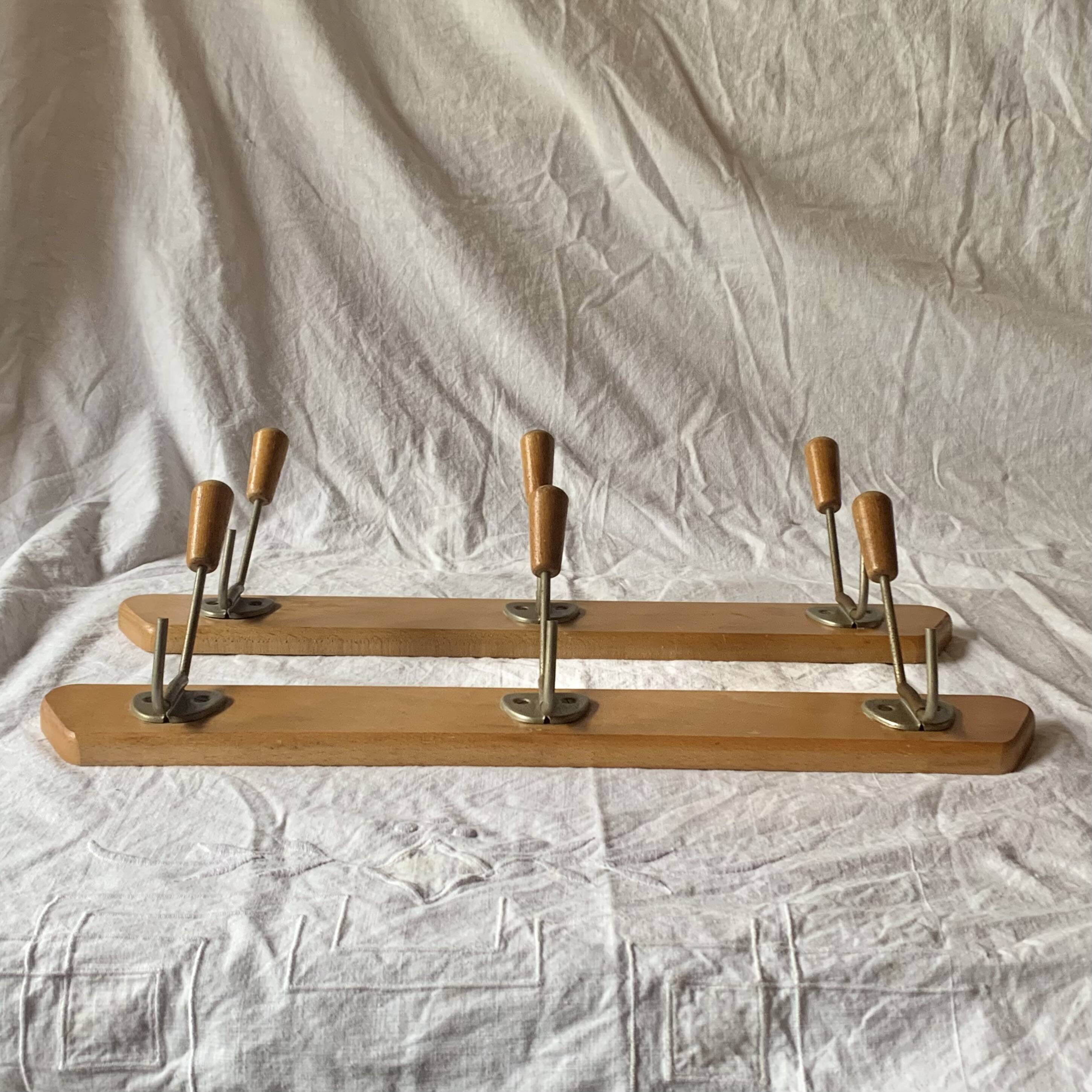 Pair of vintage wall coat racks - 3 hooks