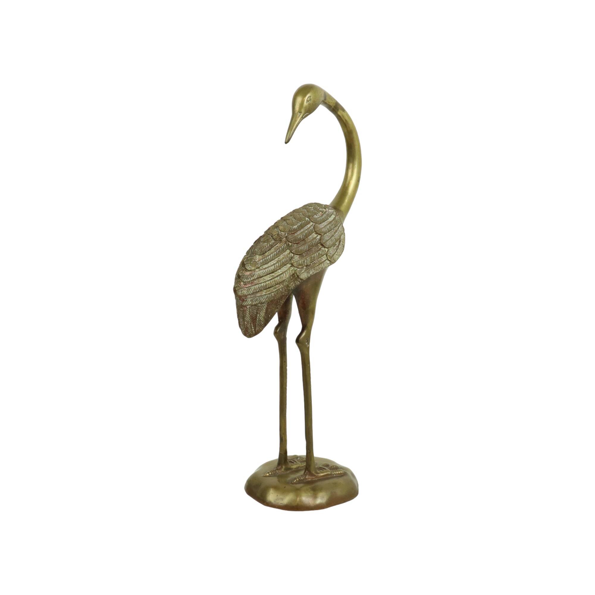 Statue de héron grue en cuivre sculpture laiton vintage 42cm