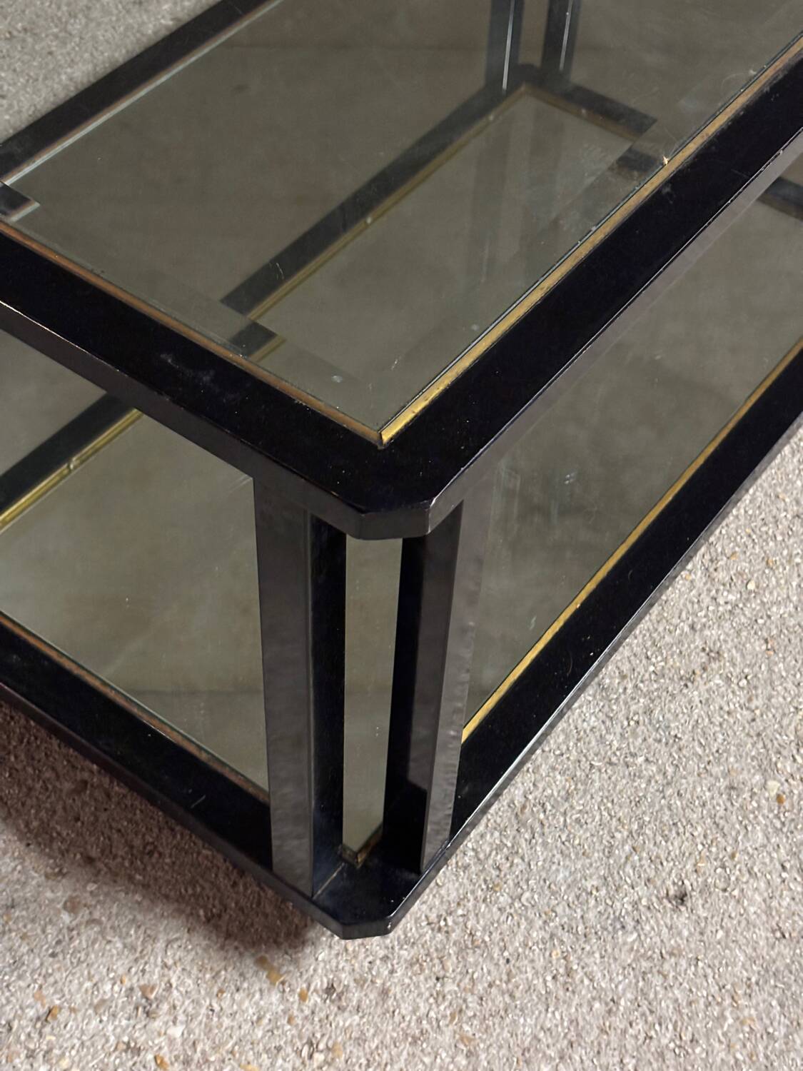 Large coffee table in metal, glass and mirror 1970