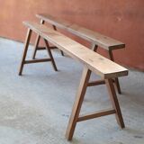 Paire de bancs de ferme en bois
