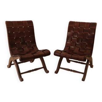 Pair of Pierre Lottier Design XX Leather Armchairs