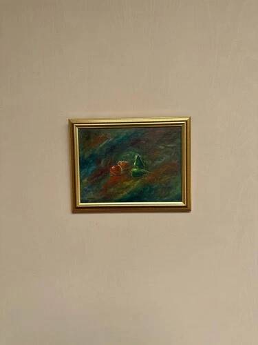 Oil on canvas “Still Life with Fruits” by Olle Bredford,Vintage & Framed 38×30cm
