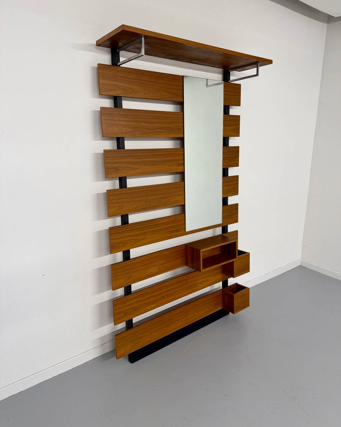 Scandinavian design teak wall unit with entrance door from the 70s