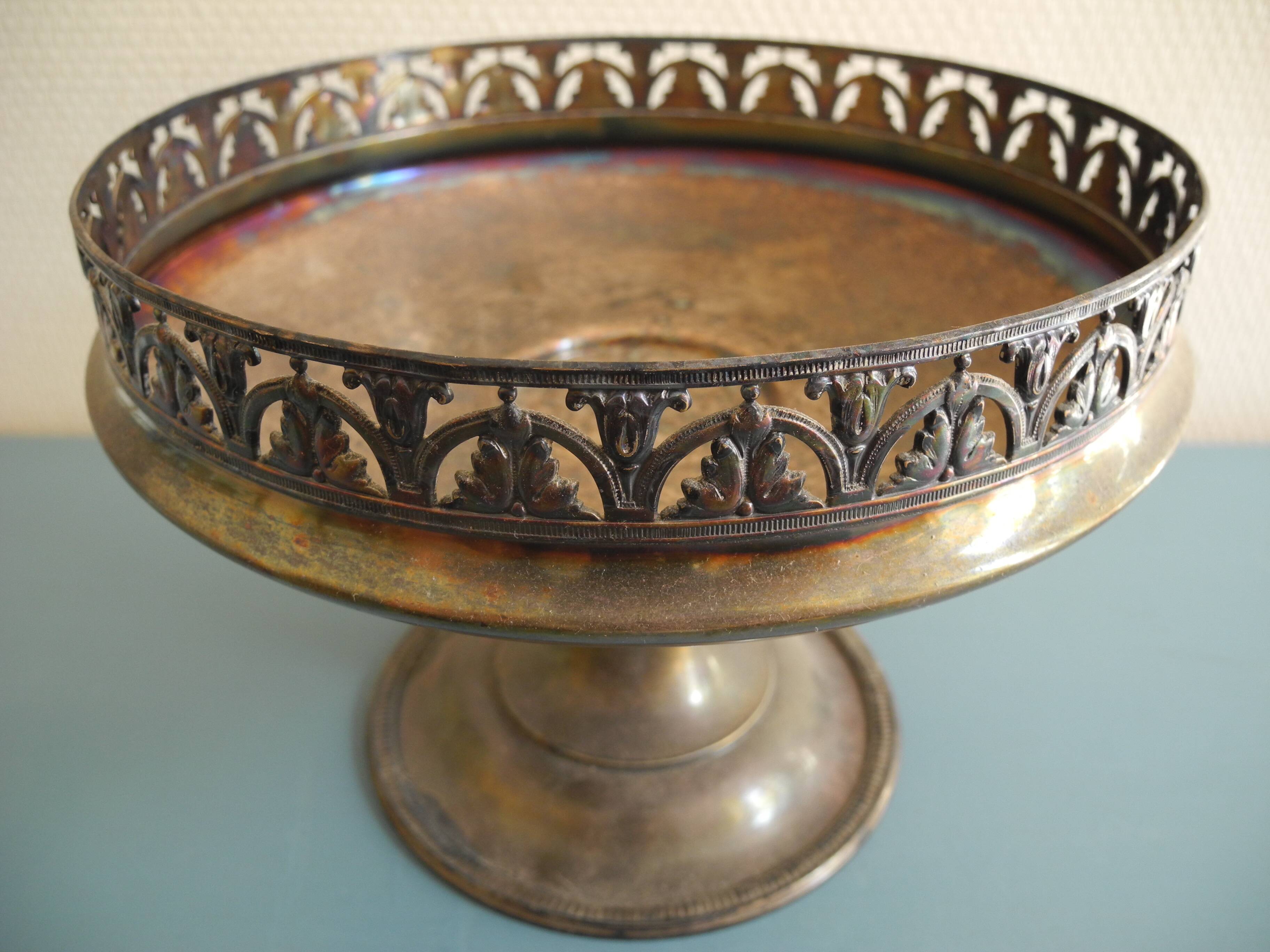 old silver-plated metal bowl cup shabby chic