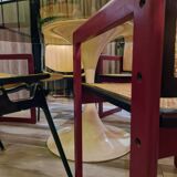 Pascal mourgue rare set de 3 fauteuils traîneaux cannés bois laqué  pour triconfort vintage 80's