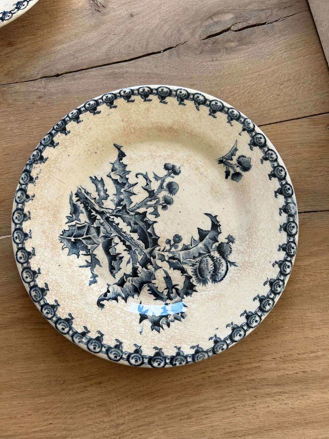 6 antique dessert plates, ironstone Gien Chardons