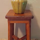 Old 4-foot stool, cross structure, varnished solid wood, 1970s