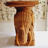 Side table or end of elephant sofa in wicker and rattan 70'