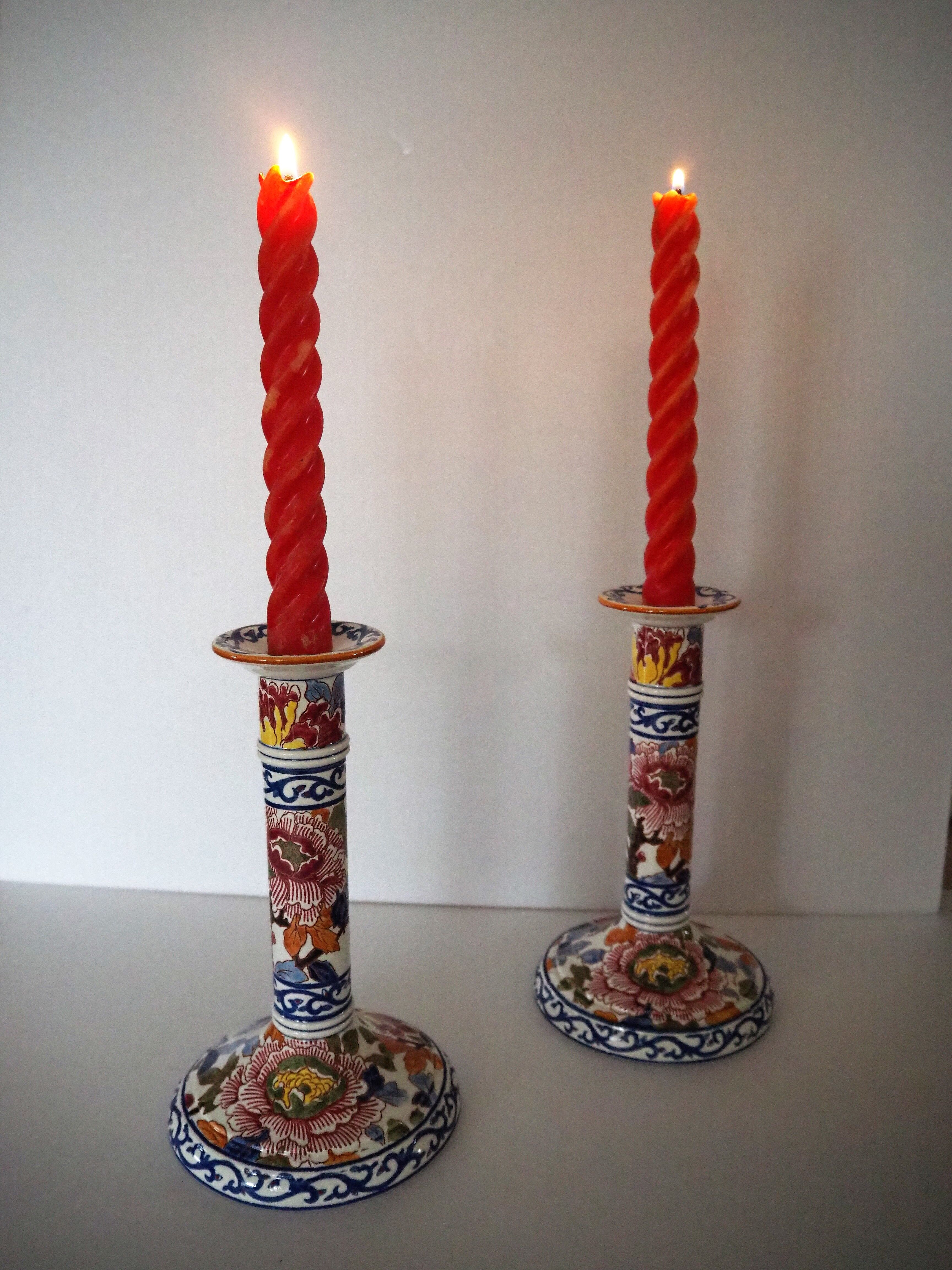 Pair of Gien earthenware chandeliers