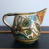 Pitcher Paul Fouillen Quimper faience floral decoration, French hand painted