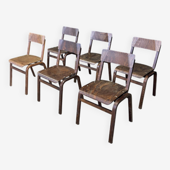 Ensemble de 6 chaise vintage bois foncé Hermes Pays-Bas années 70