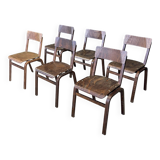Ensemble de 6 chaise vintage bois foncé Hermes Pays-Bas années 70