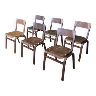 Set of 6 vintage dark wood Hermes chairs Netherlands 70s