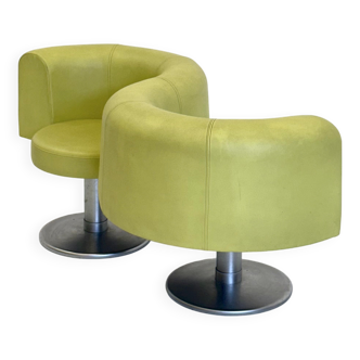 Yellow green space age bench with wavy design