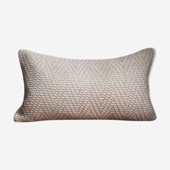 Coussin rectangle double face rafia/lin