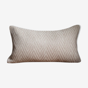 Rectangle cushion double sided rafia/lin