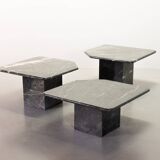 Italian Trio of Black Carrara Marble Side Tables with Oblique Angle, 1970s.