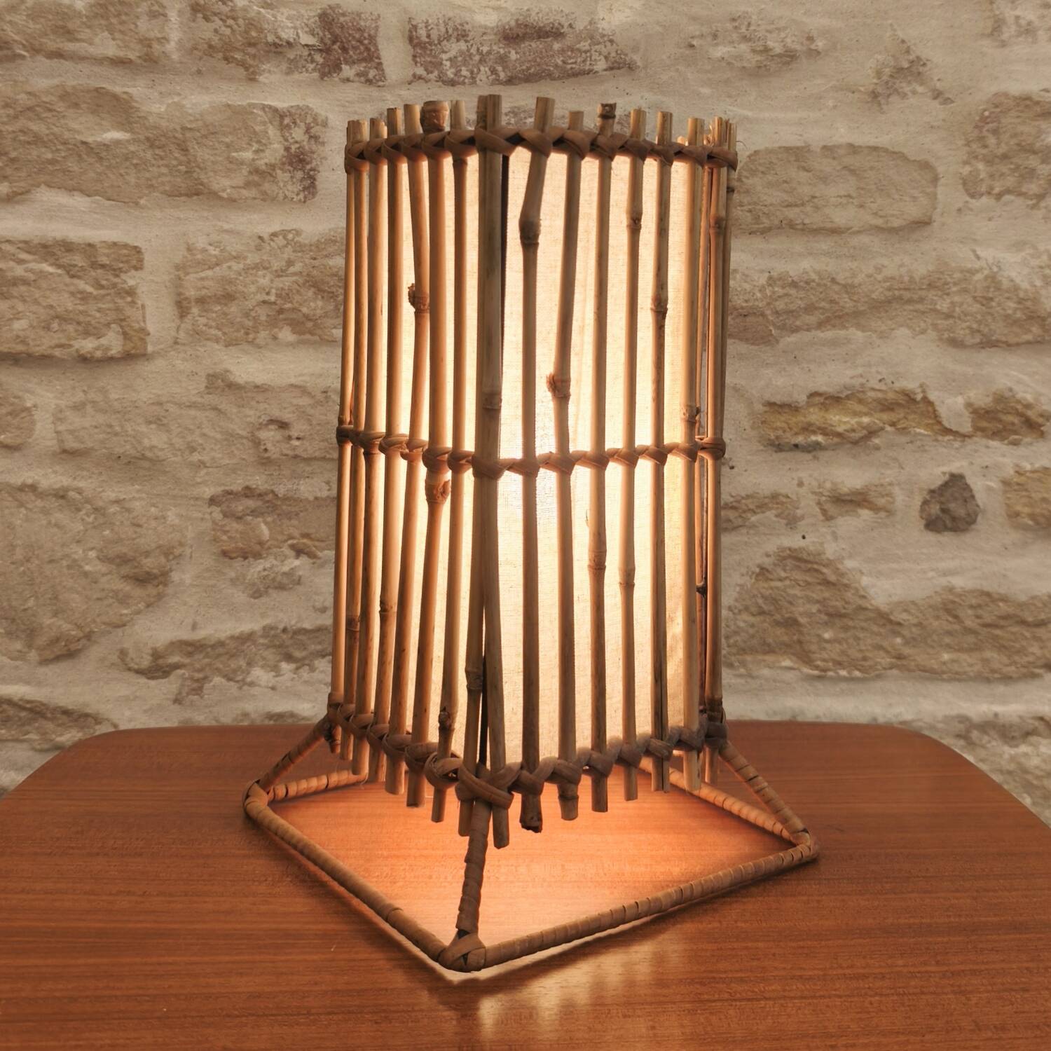 Modernist design table lamp, bamboo and metal