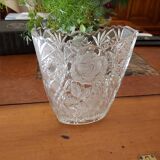 Rectangular cut Saint Louis crystal vase decorated with roses