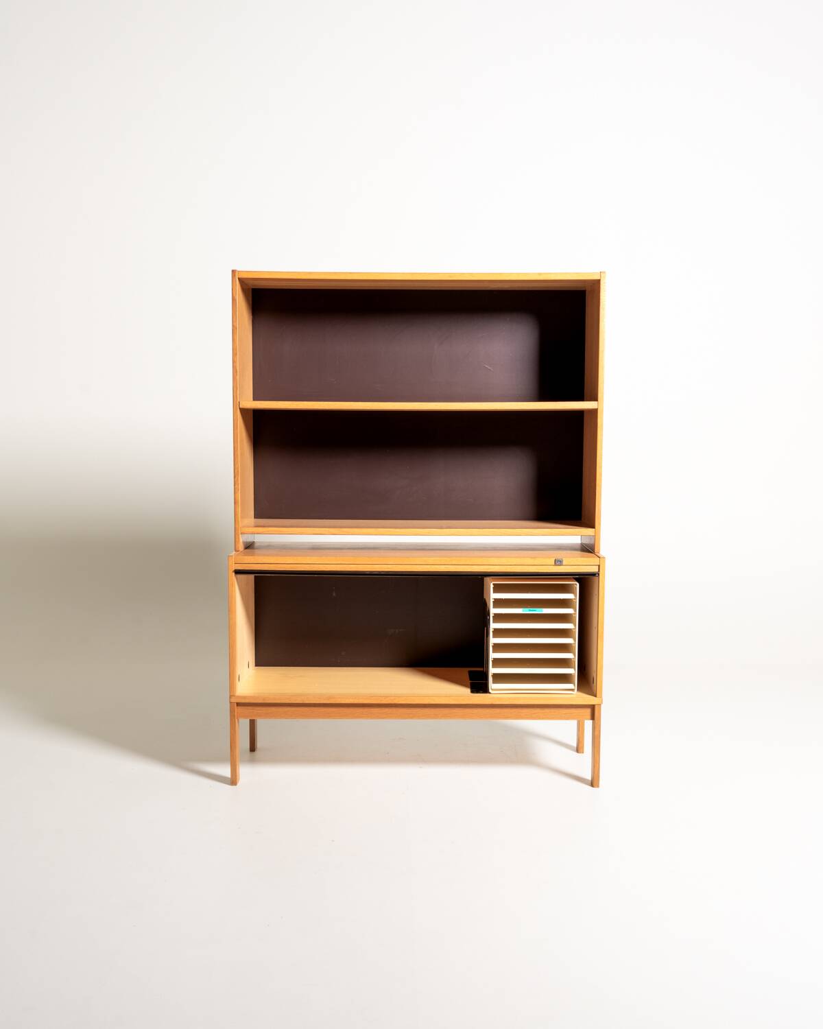 Scandinavian oak bookcase with tambour door, 1960s