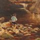 Old painting "Glimpse of a Landscape" oil on hardboard 1887