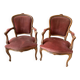 Pair of louis xv style bergeres armchairs with pink velvet armrests