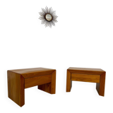 2 bedside tables in elm, designed by Maison Regain, France, 1970s.