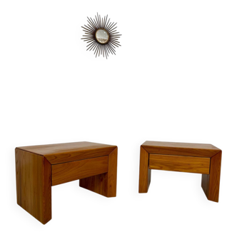 2 tables de chevet en orme design maison regain France années 70 