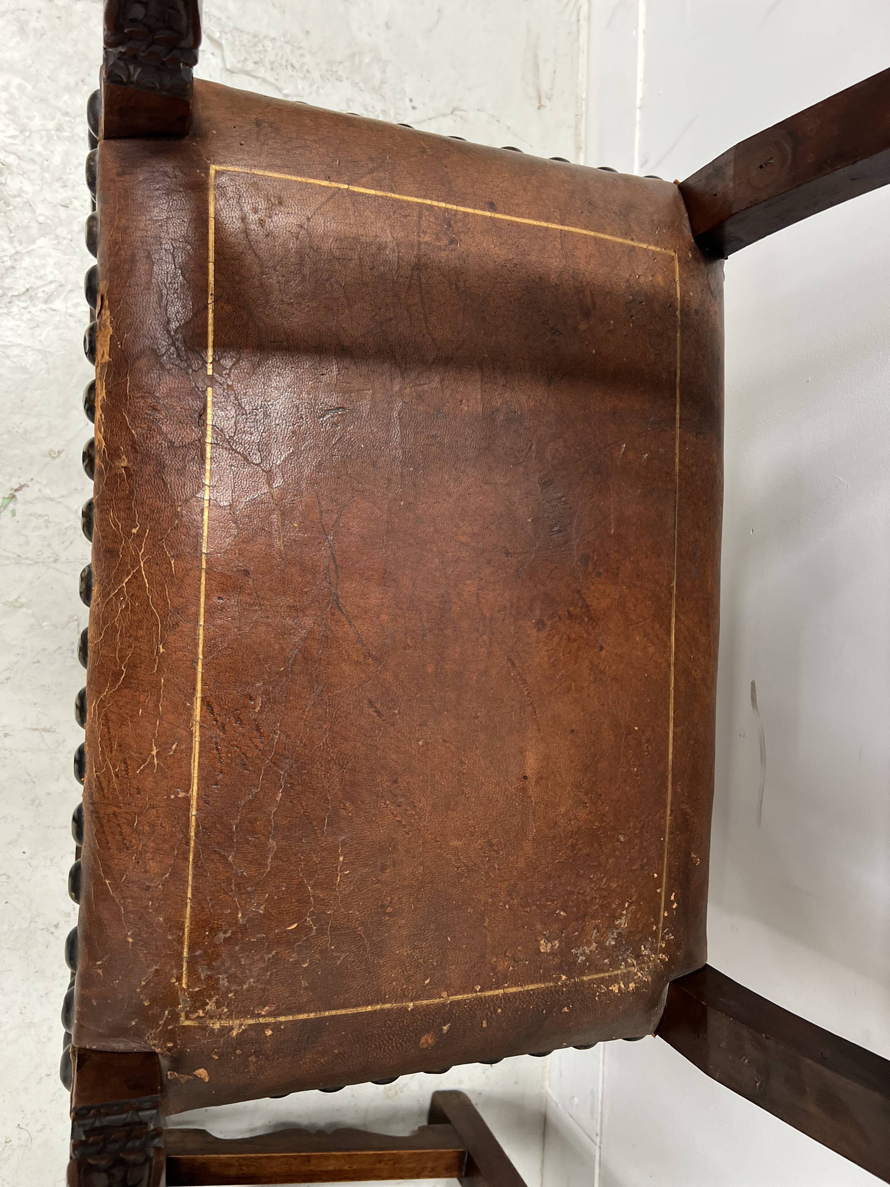 Pair of Renaissance style armchairs in walnut, 20th century