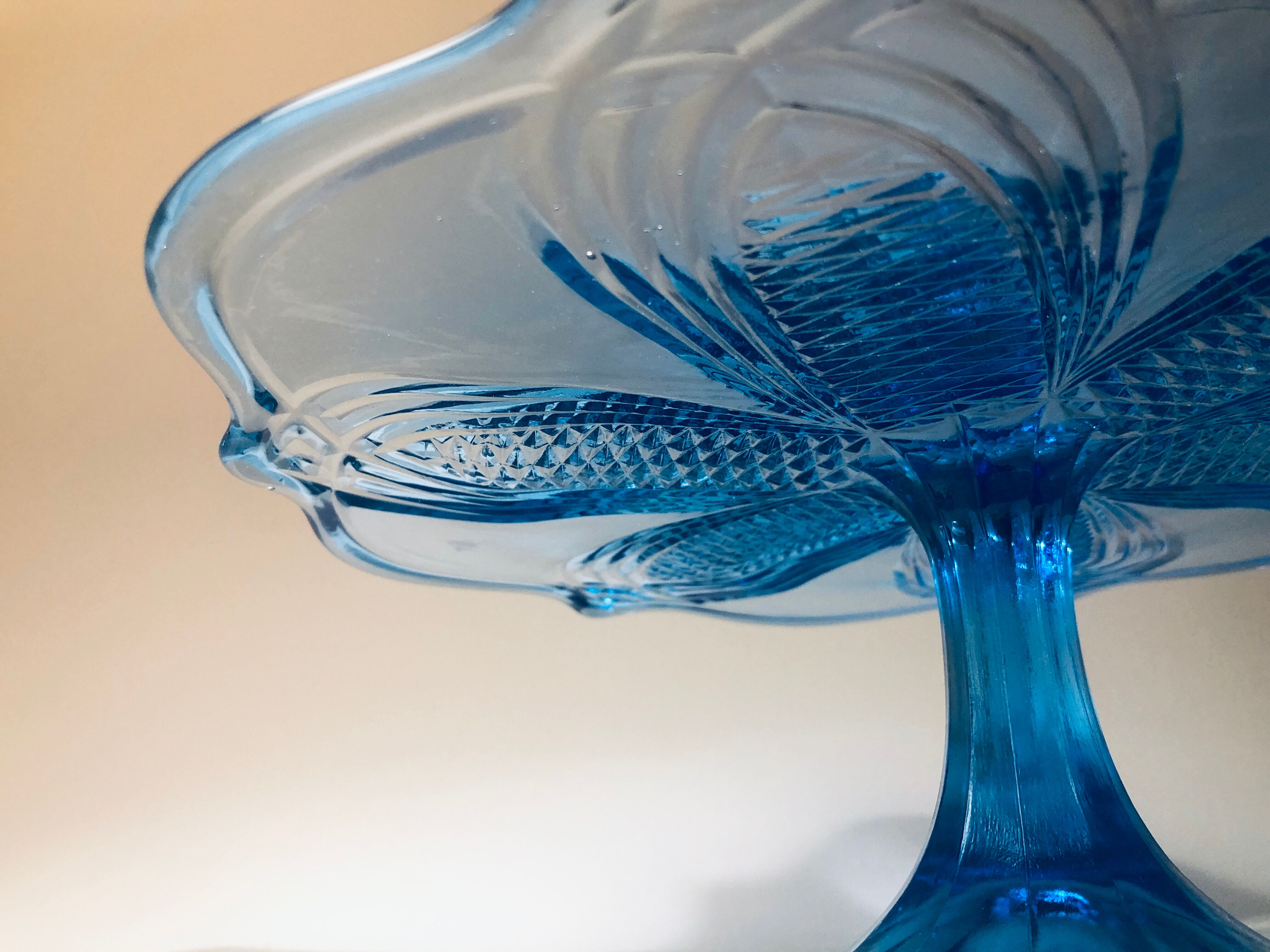 Blue vintage glass cake display