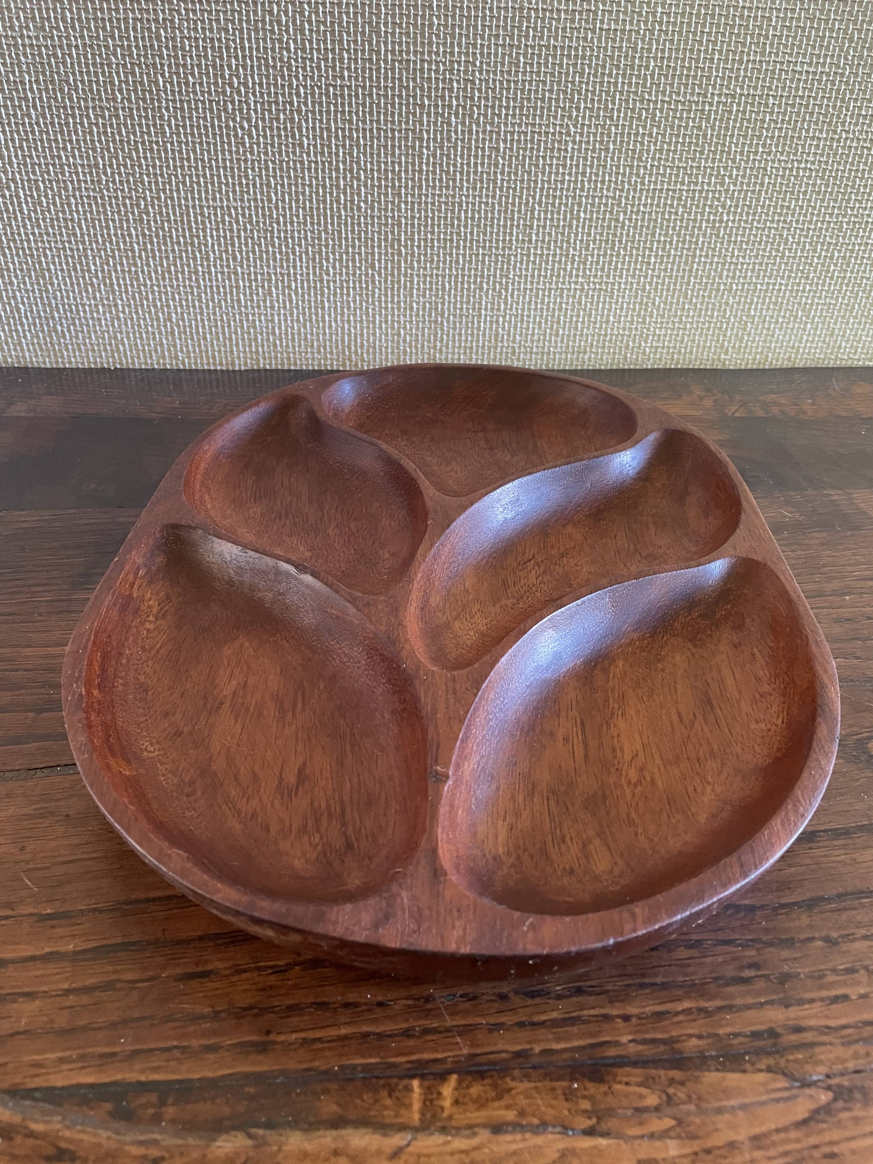 Wooden appetizer dish with compartments
