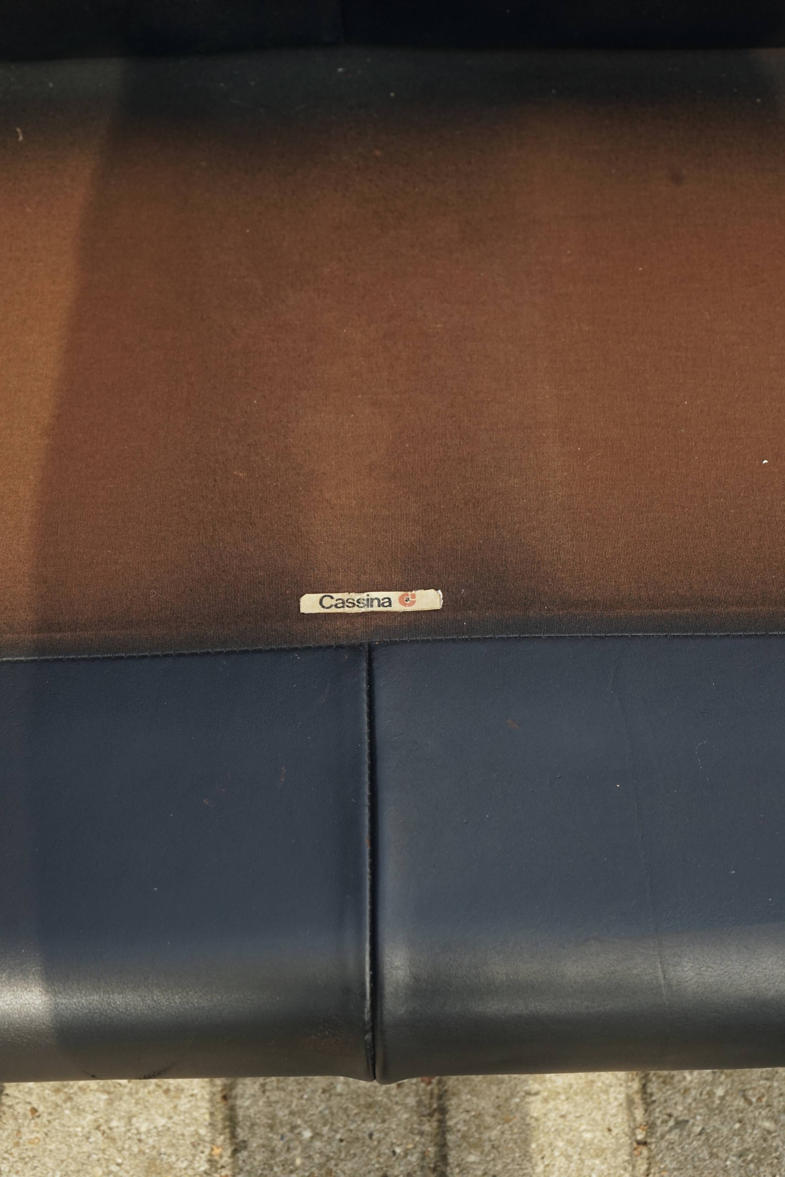 Two seater Maralunga Sofa in Black Leather for Cassina. 1970s