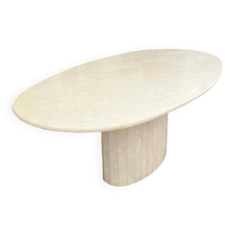 Table à manger ovale en marbre travertin beige clair - 1970