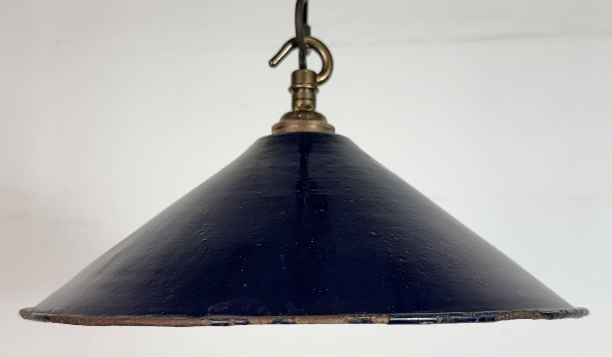 Industrial British Dark Blue Enamel Factory Pendant Lamp, 1950s