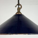 Industrial British Dark Blue Enamel Factory Pendant Lamp, 1950s