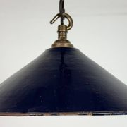 Industrial British Dark Blue Enamel Factory Pendant Lamp, 1950s