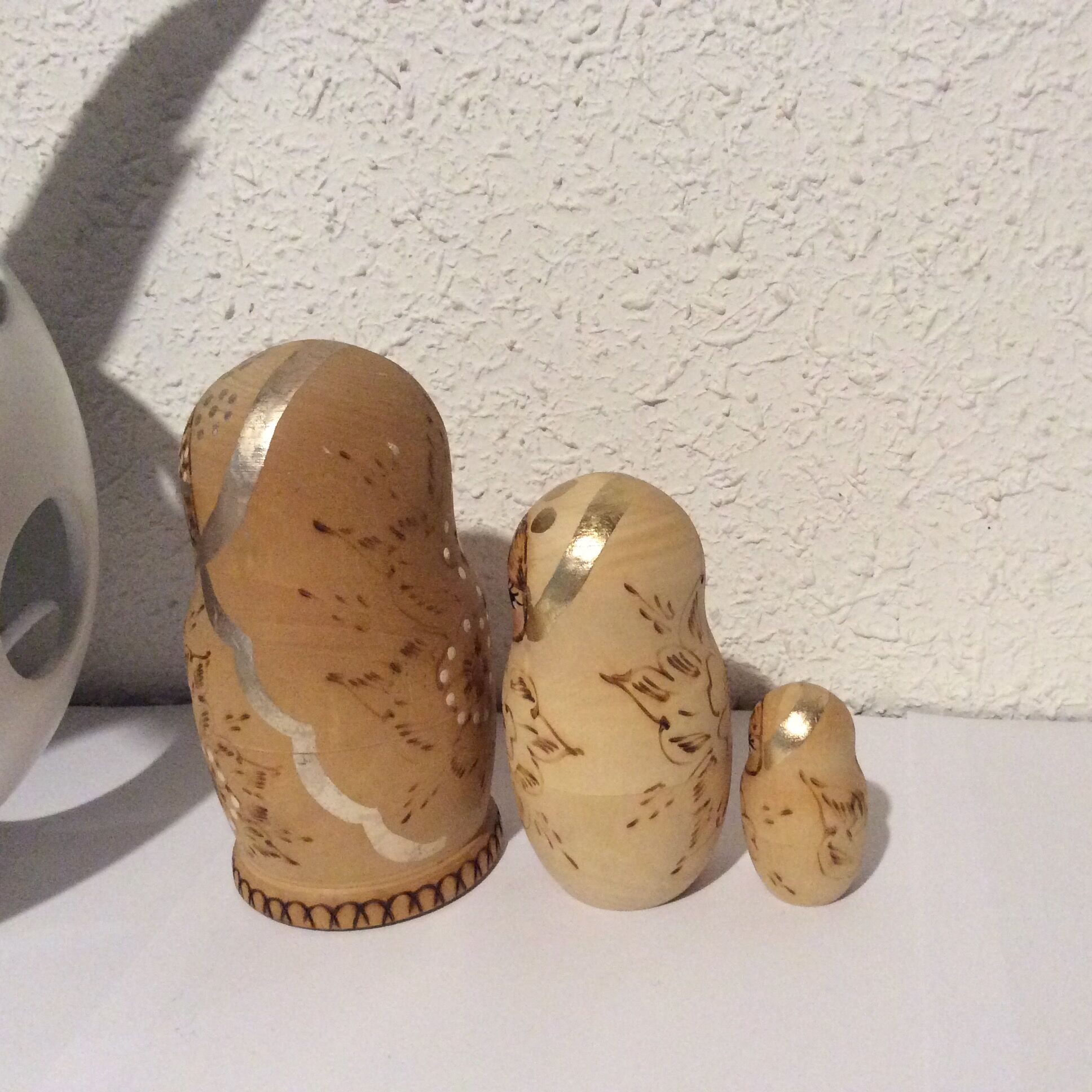 Russian dolls Matriochkas vintage natural wood and gold