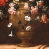 Antique painting from the 17th century, still life with flower vase